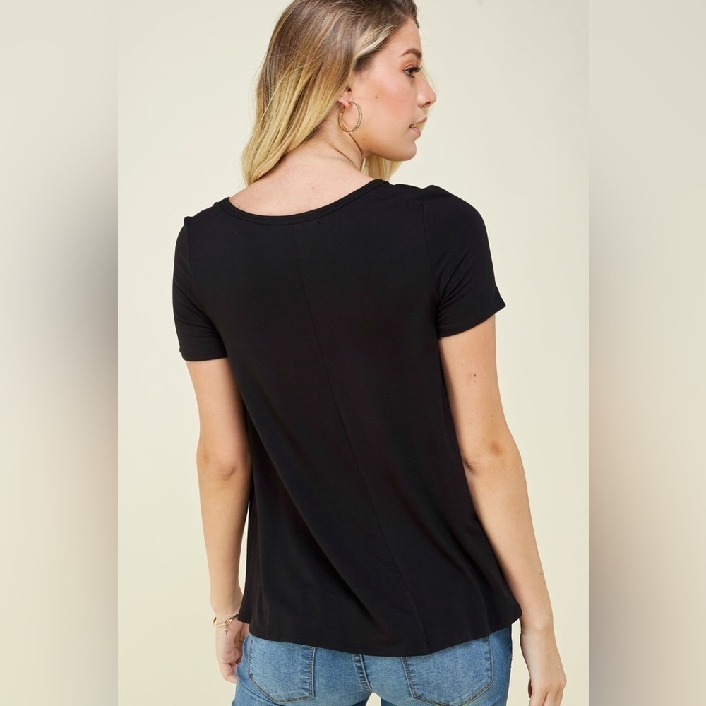 Les Amis Flowy Black Tee Loose Fit Short Sleeve Size Small Minimalist Chic NWT - Picture 5 of 6